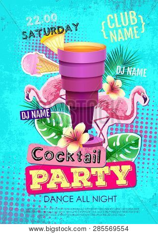 Summer Cocktail Party Disco Poster Design. Zine Cutlure Style