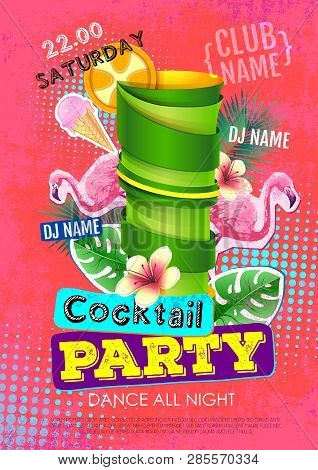Summer Cocktail Party Disco Poster Design. Zine Cutlure Style