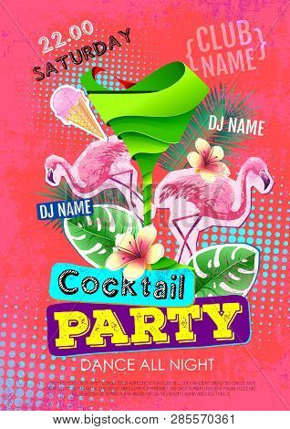 Summer Cocktail Party Disco Poster Design. Zine Cutlure Style