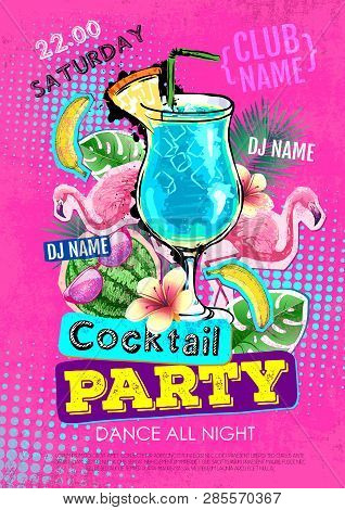 Cocktail Party Disco Poster Design. Zine Cutlure Style