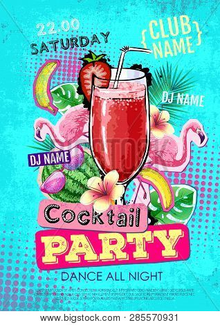 Cocktail Party Disco Poster Design. Zine Cutlure Style