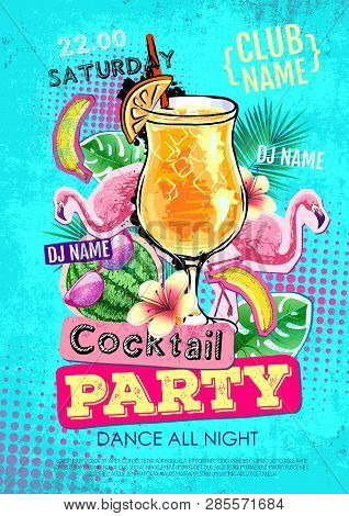 Cocktail Party Disco Poster Design. Zine Cutlure Style