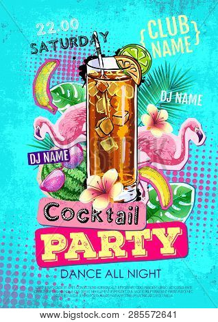 Cocktail Party Disco Poster Design. Zine Cutlure Style