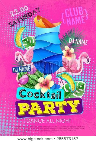 Cocktail Party Disco Poster Design. Zine Cutlure Style