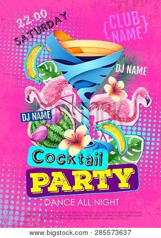 Cocktail Party Disco Poster Design. Zine Cutlure Style