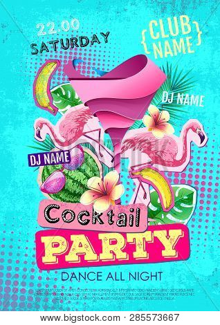 Cocktail Party Disco Poster Design. Zine Cutlure Style