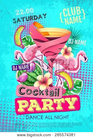 Cocktail Party Disco Poster Design. Zine Cutlure Style