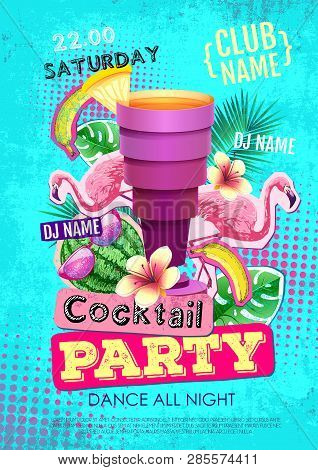 Cocktail Party Disco Poster Design. Zine Cutlure Style