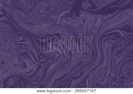 Suminagashi Marble Texture Hand Painted With Indigo Ink. Digital Paper 1113 Performed In Traditional