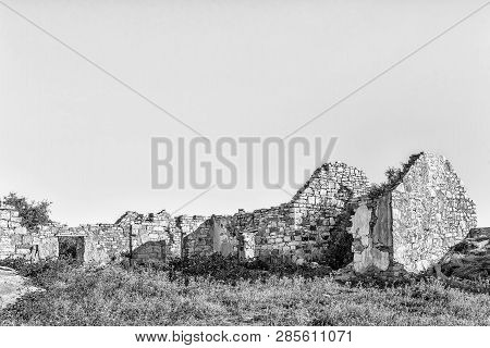 An Historic Ruin At Matjiesfontein Farm In The Northern Cape Province Of South Africa. Monochrome