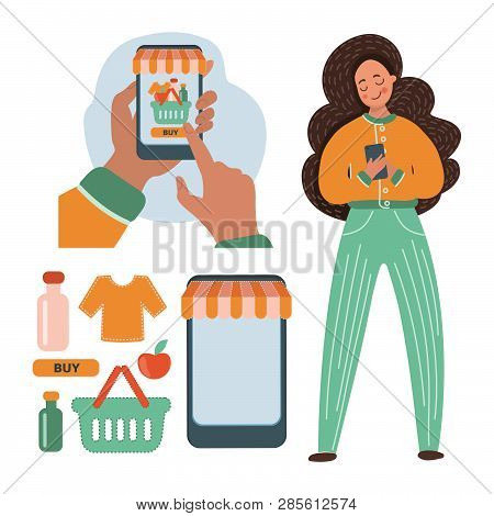 Internet Trade Designer Flat Market Business Vector Illustration Set For Print, Internet Business, M