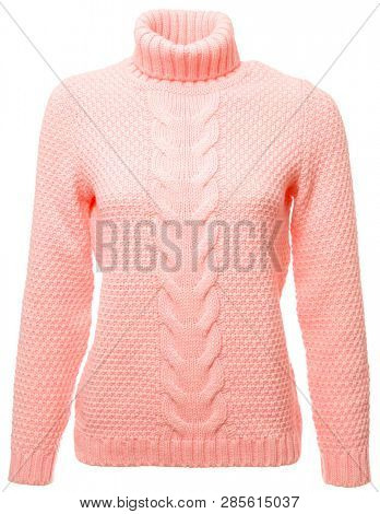 Coral trendy color long sleeved jersey on a mannequin isolated on a white background