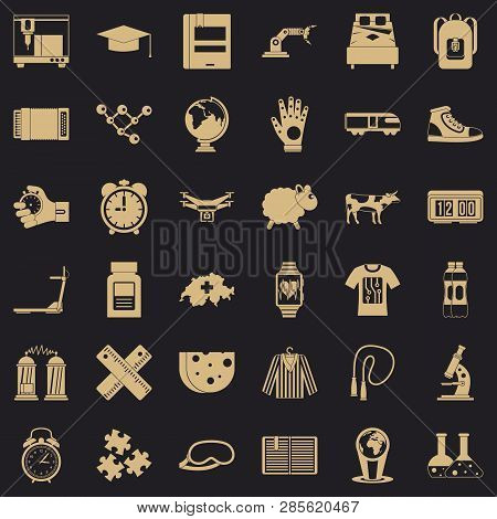 Swiss Things Icons Set. Simple Style Of 36 Swiss Things Vector Icons For Web For Any Design