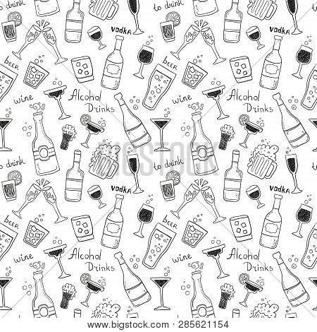 Wine Bottle And Wine Glass Seamless Pattern