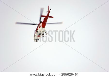 Malá Studená Dolina - Vysoké Tatry/slovakia - February 15, 2019: Mountain Rescue Helicopter In The H