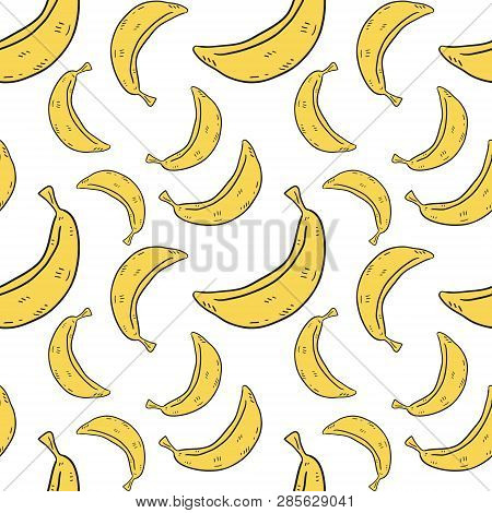 Yellow Banana Seamless Pattern. Bananas Isolated On White Background