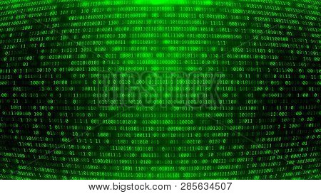 Green Binary Code Bg. Coding Or Hacking Concept.