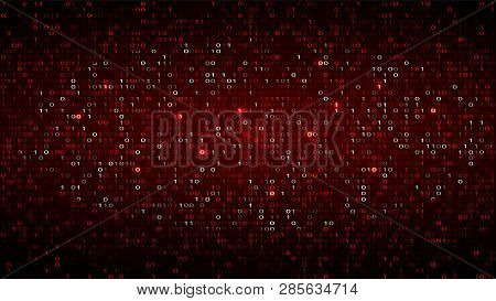 Tech Binary Code Dark Red Background. Cyber Attack