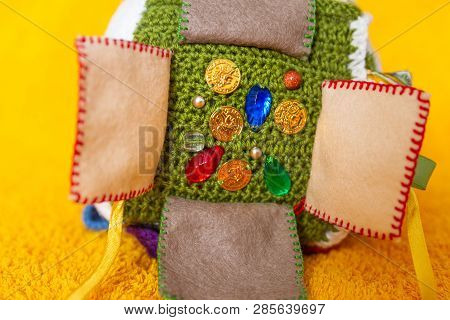 Colorful Hand Made Toy For Toddlers And Babies. Busy Cube. Soft  Baby Block Made Of Fabric To Develo