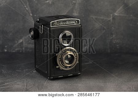 Moscow, Russia, February 22, 2019. The First Post-war Soviet Medium-format Scaling Camera Komsomolet