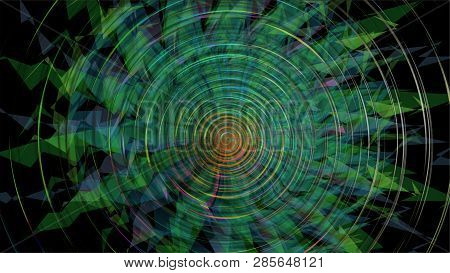Abstract Background With Zigzag Star Pattern In Green On Black Background