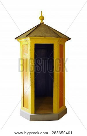 Guard Cabin In Yellow On White Background.