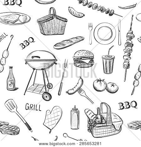 Vector Pattern Isolated Figures On A White Background . Collection Barbecue.