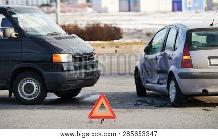 car crash accident on street. damaged automobiles