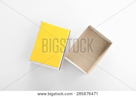 Empty Matchbox On White Background, Top View. Space For Design