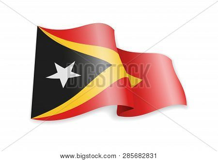East Timor Flag In The Wind. Flag On White Vector Illustration