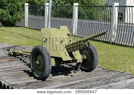 Moscow, Russia - June 20, 2018: 45-mm Battalion Anti-tank Gun 53-k Of 1937 Type In The Museum Of Mil