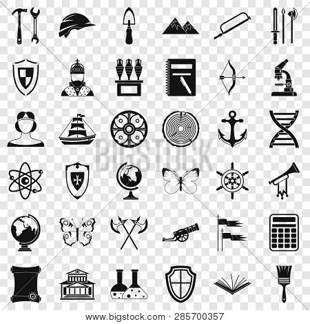 Ancient Thing Icons Set. Simple Style Of 36 Ancient Thing Vector Icons For Web For Any Design