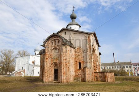 Medieval Church Paraskev Pyatnitsy In The April Afternoon. Veliky Novgorod, Russia