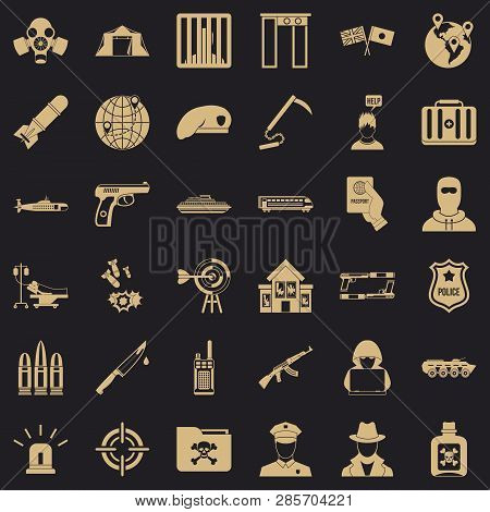 Antiterrorism Icons Set. Simple Style Of 36 Antiterrorism Vector Icons For Web For Any Design