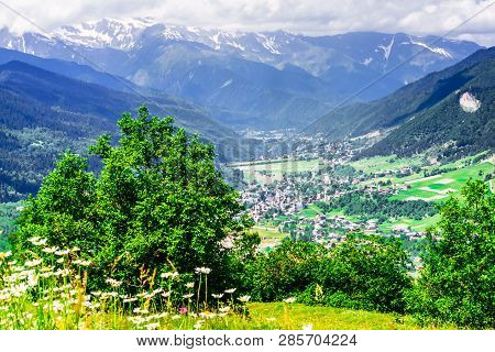View On Mountain Landscape Of Svaneti By Mestia In Svaneti, Georgia