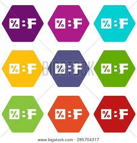Letters Bf Black Friday And Percentage Icons 9 Set Coloful Isolated On White For Web