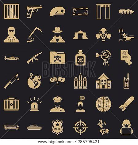World Antiterrorism Icons Set. Simple Style Of 36 World Antiterrorism Vector Icons For Web For Any D