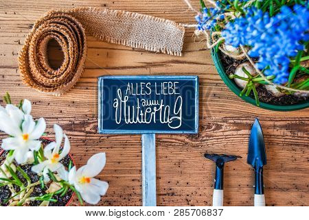Spring Flowers, Sign, Calligraphy Muttertag Means Happy Mothers Day