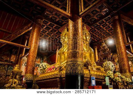 Big Golden Buddha Statue In Midst Of Temple’s Hall