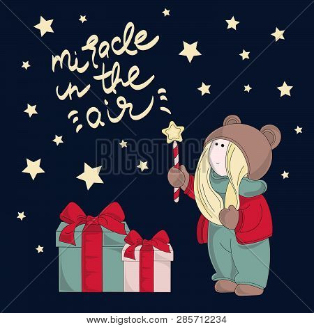 Miracle Tilda Doll Merry Christmas And New Year Winter Vector Illustration Set For Print, Fabric And