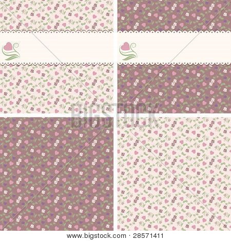 Valentine seamless patterns with hearts and roses