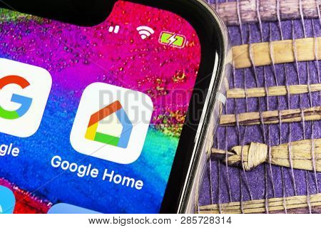 Sankt-petersburg, Russia, February 17, 2019: Google Home Application Icon On Apple Iphone X Smartpho