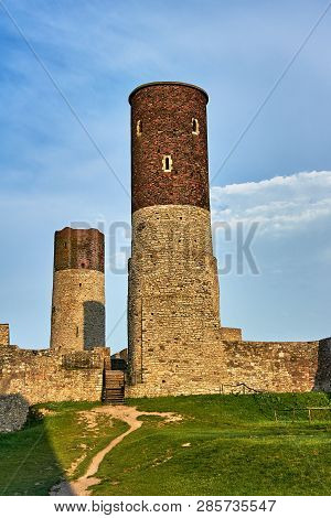 Ruined Medieval Castle With Towers In Checiny, Poland
