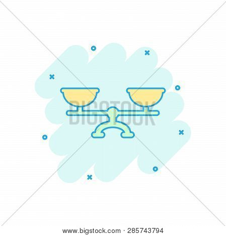 Vector Cartoon Scale Weigher Icon In Comic Style. Weigher Sign Illustration Pictogram. Balance Busin