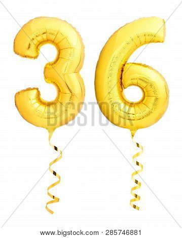 Golden Number Thirty Six 36 Made Of Inflatable Balloon