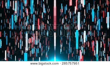 Abstract Vertical Colored Stripes Are In Space - Abstraction Of Data Communication, Computer Generat