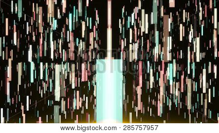 Abstract Vertical Colored Stripes Are In Space - Abstraction Of Data Communication, Computer Generat