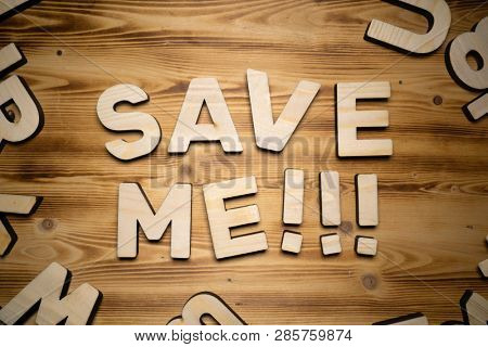 SAVE ME words made with building blocks lying on wooden board