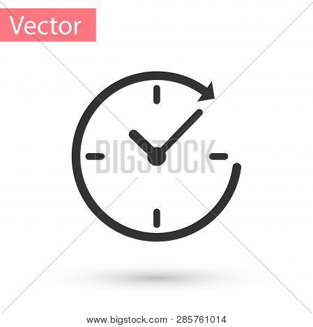 Grey Clock With Arrow Icon Isolated On White Background. Time Symbol. Clockwise Rotation Icon Arrow 
