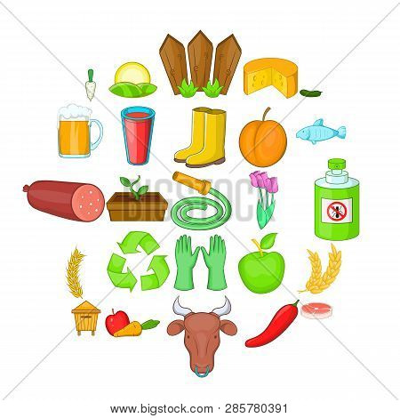 Slaughterhouse Icons Set. Cartoon Set Of 25 Slaughterhouse Icons For Web Isolated On White Backgroun